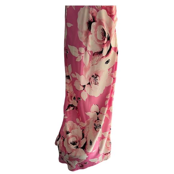 The Fashion Poet Womens Large One Shoulder Halter Floral Satin Maxi Dress Pink - Picture 9 of 13